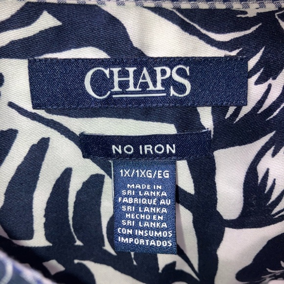 Chaps Women's No-Iron Button-Front Blouse with Blue and white Floral pattern 1X - Picture 2 of 11